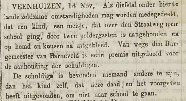 Artikeltje in de krant 'De Vijfheerenlanden' over het weesmeisje