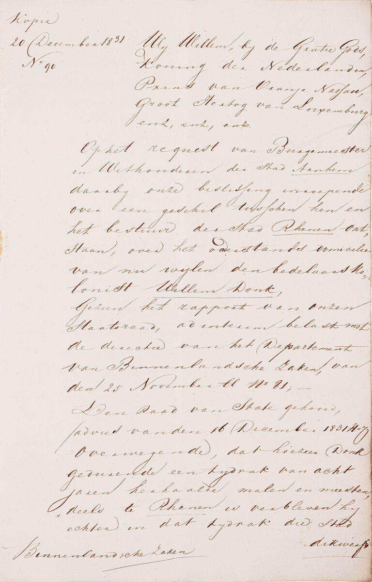 Brief van Koning Willem I