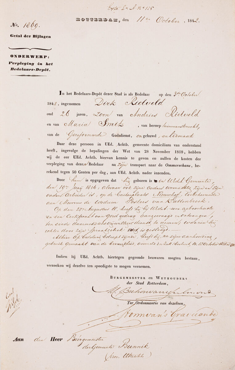 Brief van de burgemeester van Rotterdam